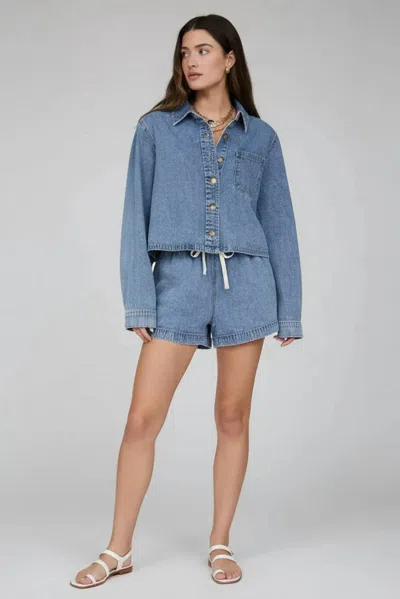 Blu Pepper Karla Boxy Shirt Jacket In Denim Acid Wash In Grey