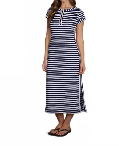 Blu Pepper Knit Midi Dress In Navy And White Stripe In Multi