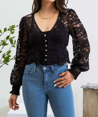 Blu Pepper Lace Cropped Top In Black In Multi