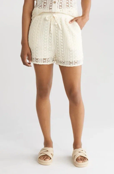 Blu Pepper Lace Drawstring Shorts In Cream