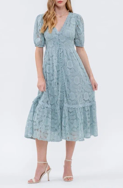 Blu Pepper Lace Short Sleeve Maxi Dress In Light Teal