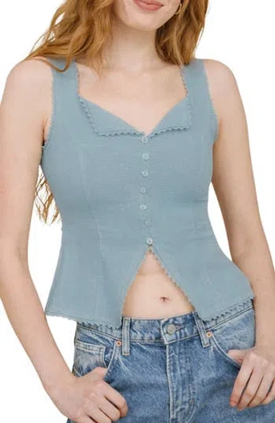Blu Pepper Lace Trim Button Down Tank In Black