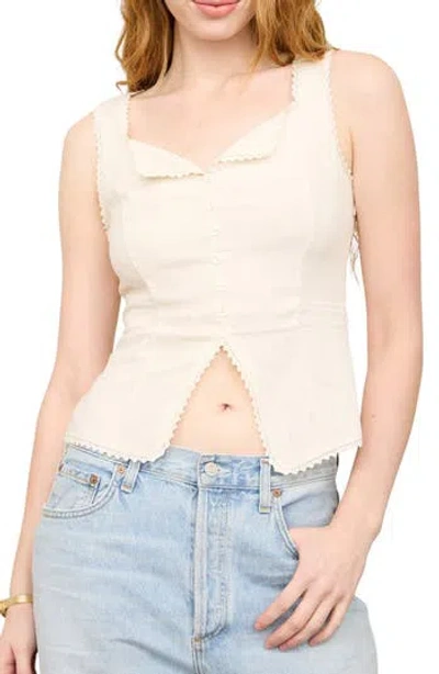 Blu Pepper Lace Trim Button Down Tank In Black