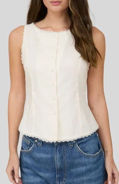 Blu Pepper Lace Trim Buttoned Top In White