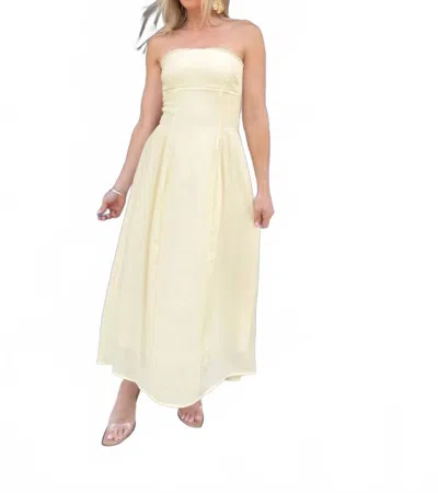 Blu Pepper Lace Trim Strapless Gathered Detail Midi Dress In Butter Yellow In Neutral