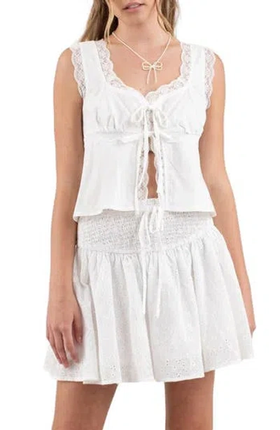Blu Pepper Lace Trim Tie Front Tank Top