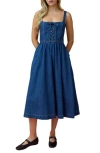 Blu Pepper Lace-up Midi Dress In Denim