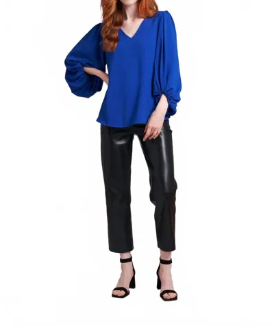 Blu Pepper Layered Balloon Sleeve V Neck Blouse In Blue