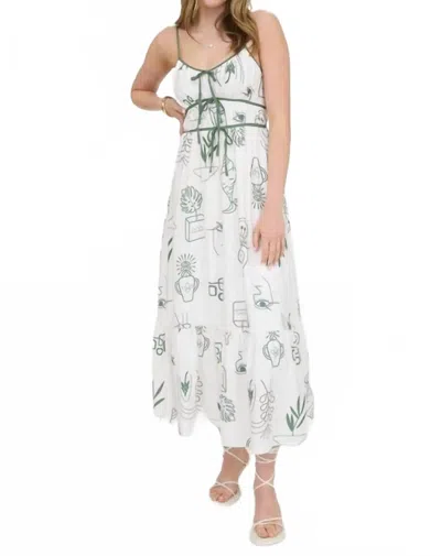 Blu Pepper Green Doodle Max Dress With Adjustable Straps In Green Doodle Print In White