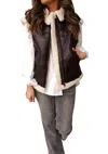 Blu Pepper Leather Vest With Sherpa Lining In Dark Brown In Brown