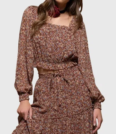 Blu Pepper Lennox Floral Square Neck Crop Top In Burgundy In Brown