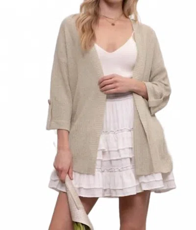 Blu Pepper Light Weight Back Button Cardigan In Light Khaki In Brown