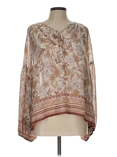 Pre-owned Blu Pepper Long Sleeve Blouse In Tan