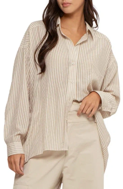 Blu Pepper Long Sleeve Button Down Top In Light Khaki