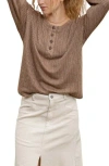 Blu Pepper Long Sleeve Half Button Top In Brown