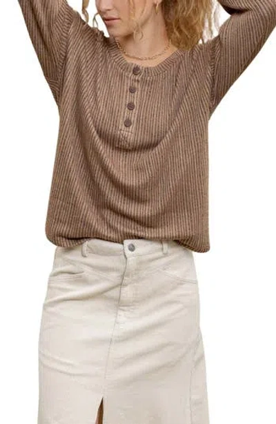 Blu Pepper Long Sleeve Half Button Top In Brown