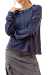 Blu Pepper Long Sleeve Henley In Dark Denim