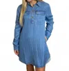 Blu Pepper Long Sleeve Mini Shirt Dress In Washed Denim