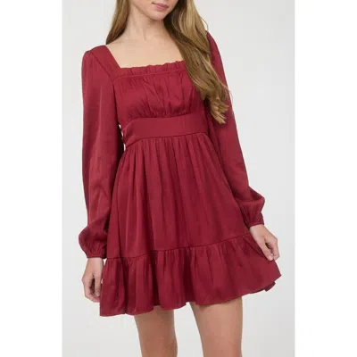 Blu Pepper Long Sleeve Square Neck Minidress In Red