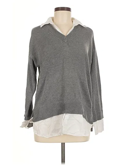 Pre-owned Blu Pepper Long Sleeve Top Gray V-neck Tops