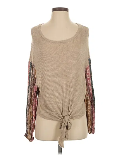 Pre-owned Blu Pepper Long Sleeve Top Tan Boatneck Tops