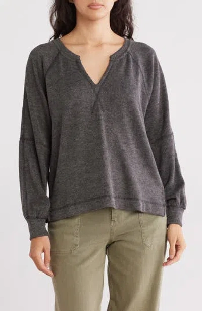 Blu Pepper Long Sleeve Waffle Knit Thermal In Charcoal