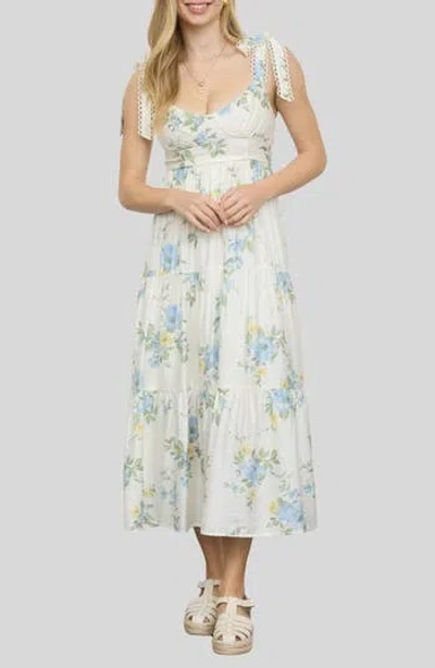 Blu Pepper Loop Trim Tie Shoulder Maxi Dress In Multi