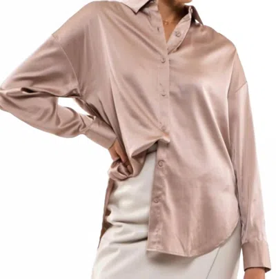 Blu Pepper Madeleine Satin Button Front Shirt In Champagne In Brown