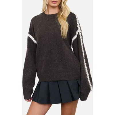 Blu Pepper Marled Contrast Stitch Crewneck Sweater In Multi