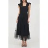 Blu Pepper Mesh Smocked Tiered Midi Dress In Black