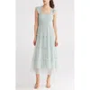 Blu Pepper Mesh Smocked Tiered Midi Dress In Sage