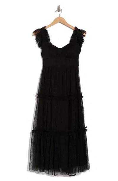 Blu Pepper Mesh Tiered Midi Dress In Black