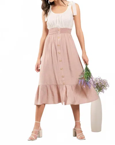 Blu Pepper Mixed Media Button Down Midi Dress In Mauve In Multi