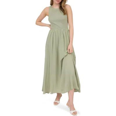 Blu Pepper Mixed Media Knit Midi Dress In Green