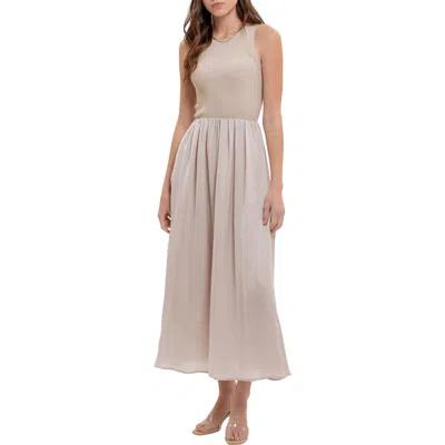 Blu Pepper Mixed Media Knit Midi Dress In Oatmeal