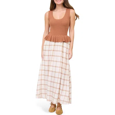 Blu Pepper Mixed Media Midi Dress In Neutral