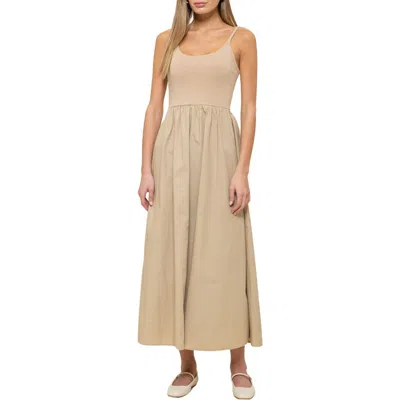 Blu Pepper Mixed Media Midi Dress In Light Khaki