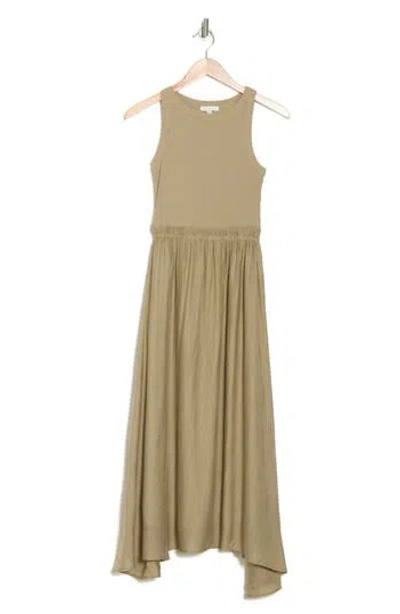 Blu Pepper Mixed Media Midi Dress In Light Olive