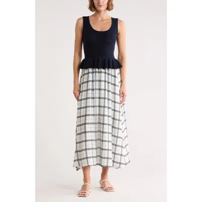 Blu Pepper Mixed Media Midi Dress In Blue