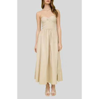 Blu Pepper Mixed Media Strapless Midi Dress In Brown