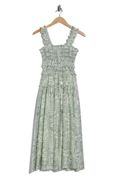 Blu Pepper Mixed Print Smocked Dress In Green