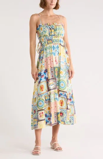 Blu Pepper Mixed Tile Print Midi Dress In Multi