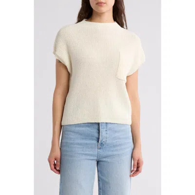 Blu Pepper Mock Neck Cap Sleeve Ribbed Sweater In Ivory