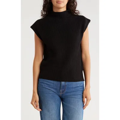 Blu Pepper Mock Neck Cap Sleeve Sweater In Black