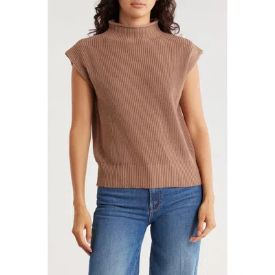 Blu Pepper Mock Neck Cap Sleeve Sweater In Brown