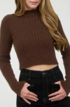 Blu Pepper Mock Neck Crop Sweater In Brown