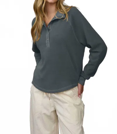 Blu Pepper Mock Neck Half Snap Top In Denim In Gray