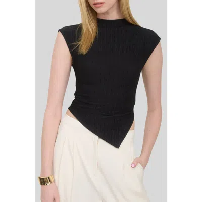 Blu Pepper Mock Neck Handkerchief Hem Top In Black