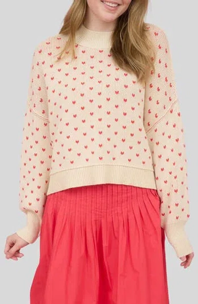 Blu Pepper Mock Neck Heart Knit Sweater In Orange