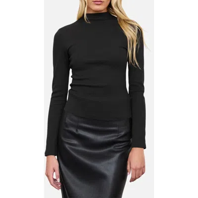 Blu Pepper Mock Neck Long Sleeve Ribbed Knit Top In Black
